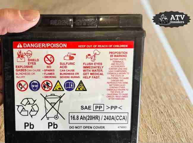 Yuasa GYZ16H ATV battery label